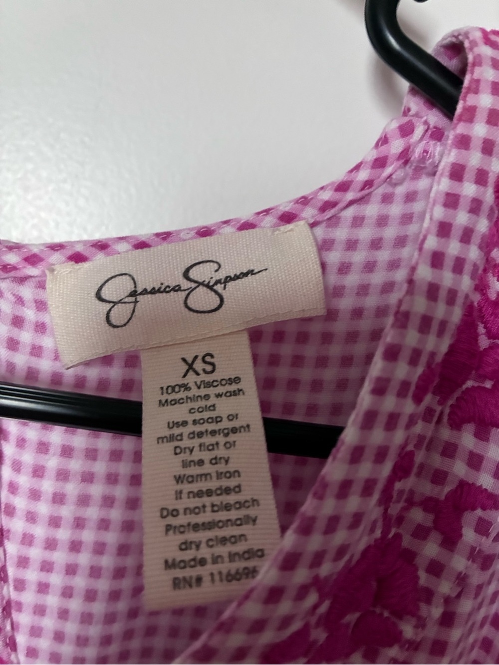 Jessica Simpson Pink Gingham Embroidered Flutter Dress - Picture 2 of 3
